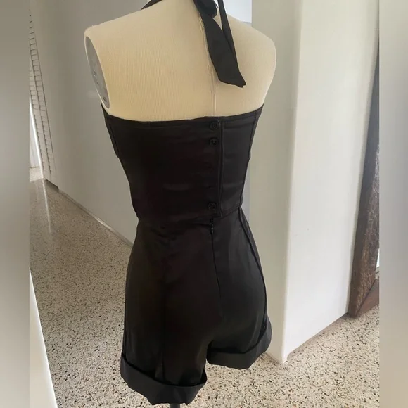 Betsy Johnson pin-up halter satin fitted romper - corset